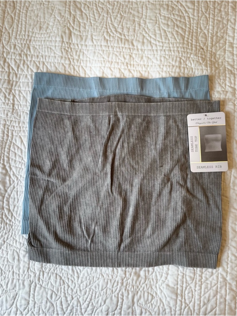 Together Ribbed Tup Top Set - Gray & Light Blue